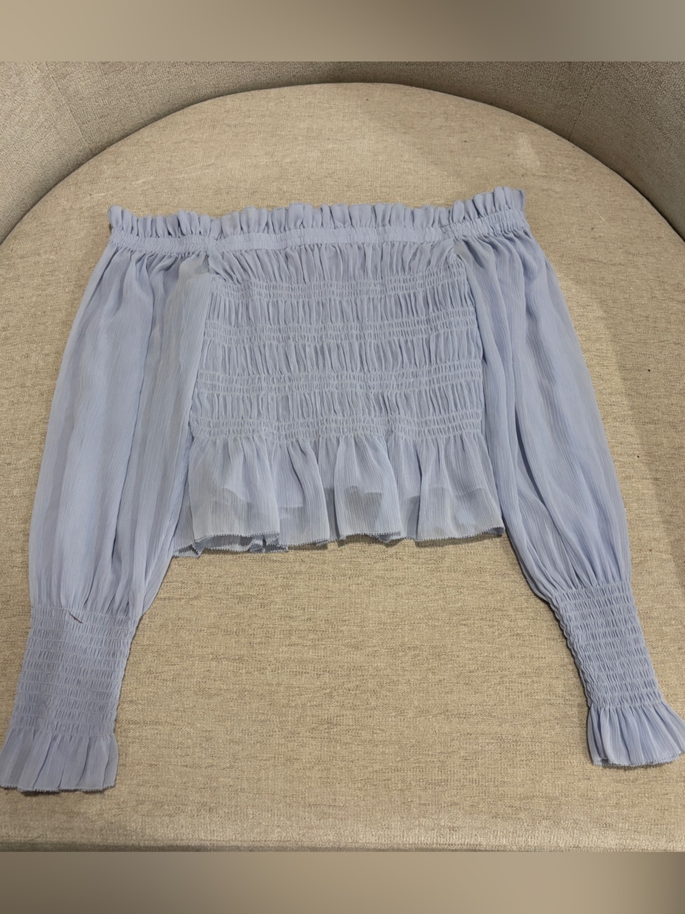 ALLSAINTS Lara Off-Shoulder Smocked Blouse. Gentile Lavender